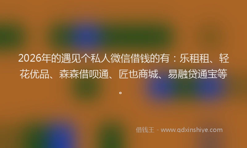 2026年的遇见个私人微信借钱的有：乐租租、轻花优品、森森借呗通、匠也商城、易融贷通宝等。