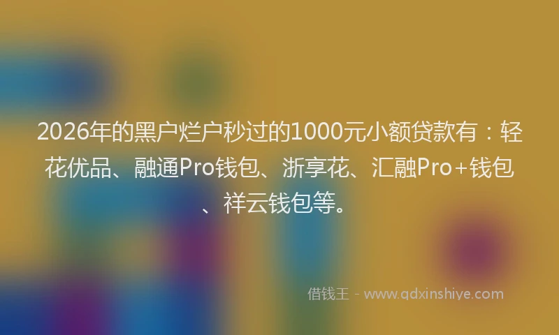 2026年的黑户烂户秒过的1000元小额贷款有：轻花优品、融通Pro钱包、浙享花、汇融Pro+钱包、祥云钱包等。