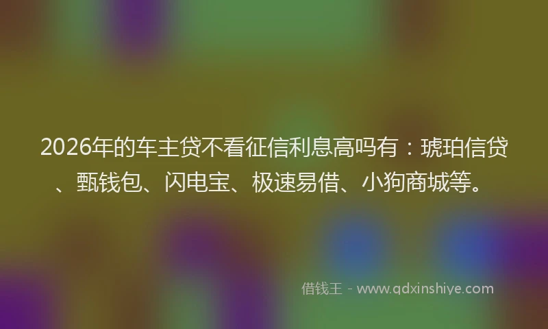 2026年的车主贷不看征信利息高吗有：琥珀信贷、甄钱包、闪电宝、极速易借、小狗商城等。