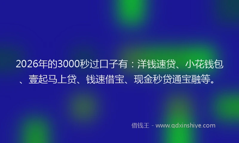 2026年的3000秒过口子有:洋钱速贷、小花钱包、壹起马上贷、钱速借宝、现金秒贷通宝融等。