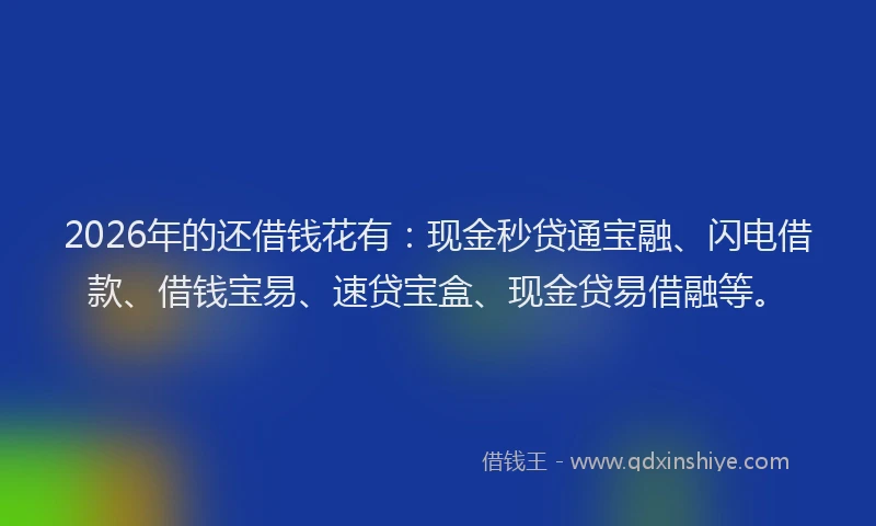 2026年的还借钱花有：现金秒贷通宝融、闪电借款、借钱宝易、速贷宝盒、现金贷易借融等。