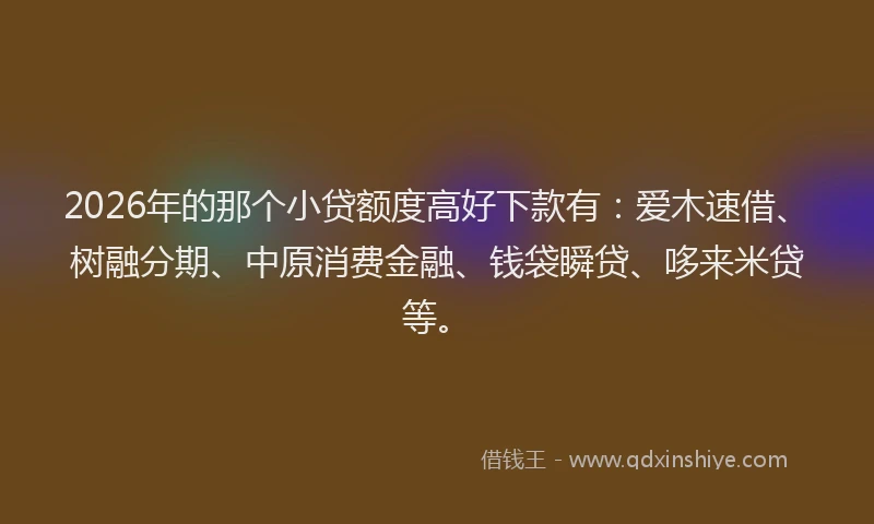 2026年的那个小贷额度高好下款有：爱木速借、树融分期、中原消费金融、钱袋瞬贷、哆来米贷等。