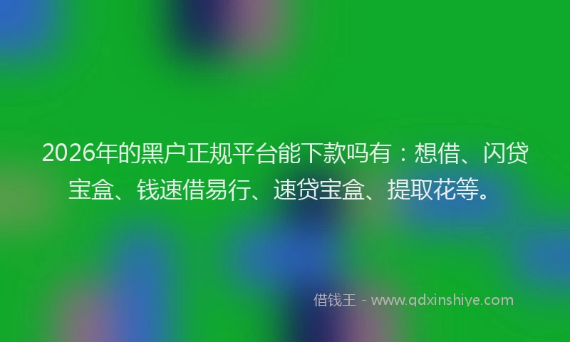 2026年的黑户正规平台能下款吗有：想借、闪贷宝盒、钱速借易行、速贷宝盒、提取花等。