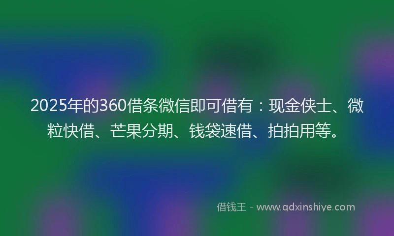 2025年的360借条微信即可借有:现金侠士、微粒快借、芒果分期、钱袋速借、拍拍用等。