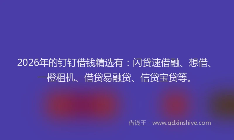 2026年的钉钉借钱精选有：闪贷速借融、想借、一橙租机、借贷易融贷、信贷宝贷等。
