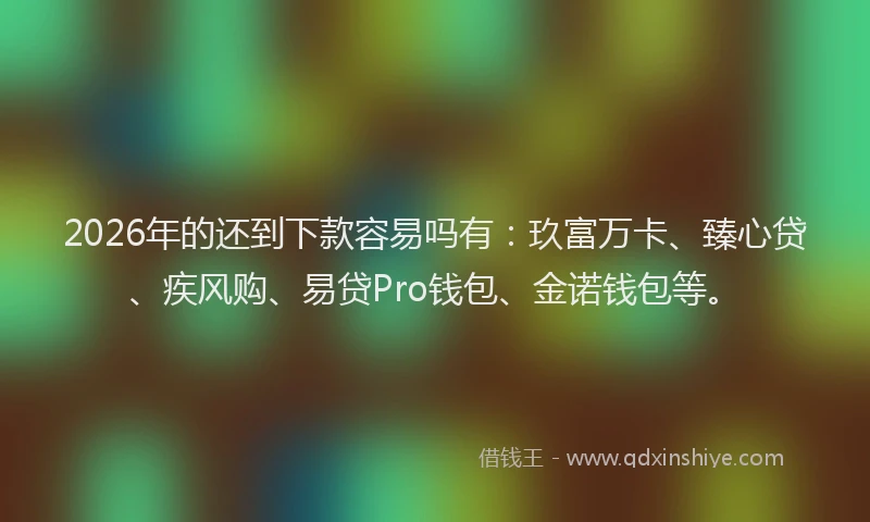 2026年的还到下款容易吗有：玖富万卡、臻心贷、疾风购、易贷Pro钱包、金诺钱包等。