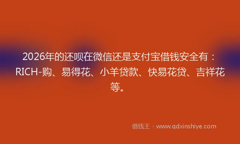 2026年的还呗在微信还是支付宝借钱安全有：RICH-购、易得花、小羊贷款、快易花贷、吉祥花等。
