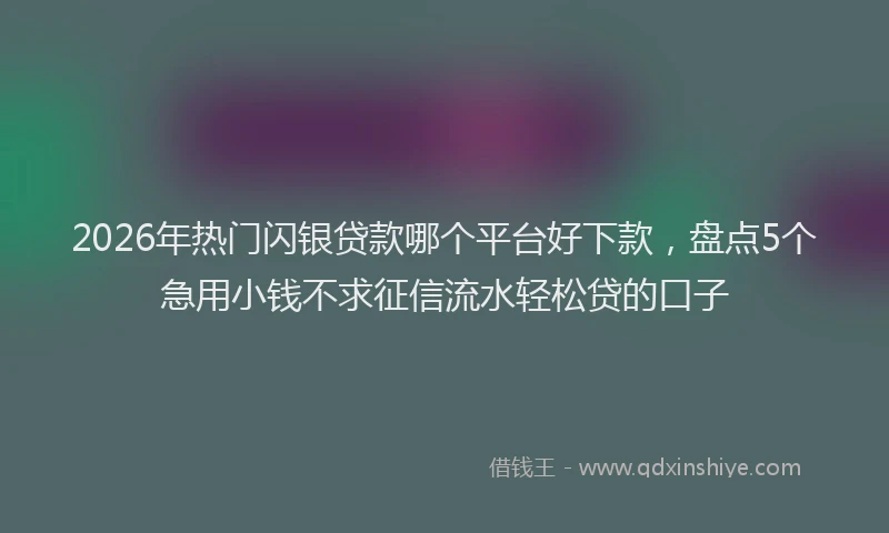 2026年热门闪银贷款哪个平台好下款，盘点5个急用小钱不求征信流水轻松贷的口子