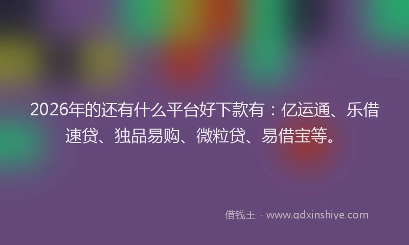 2026年的还有什么平台好下款有：亿运通、乐借速贷、独品易购、微粒贷、易借宝等。