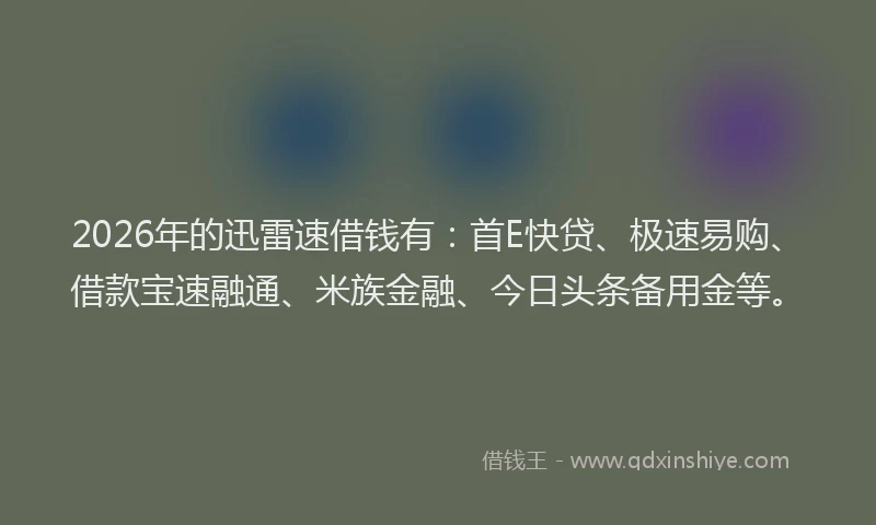 2026年的迅雷速借钱有：首E快贷、极速易购、借款宝速融通、米族金融、今日头条备用金等。
