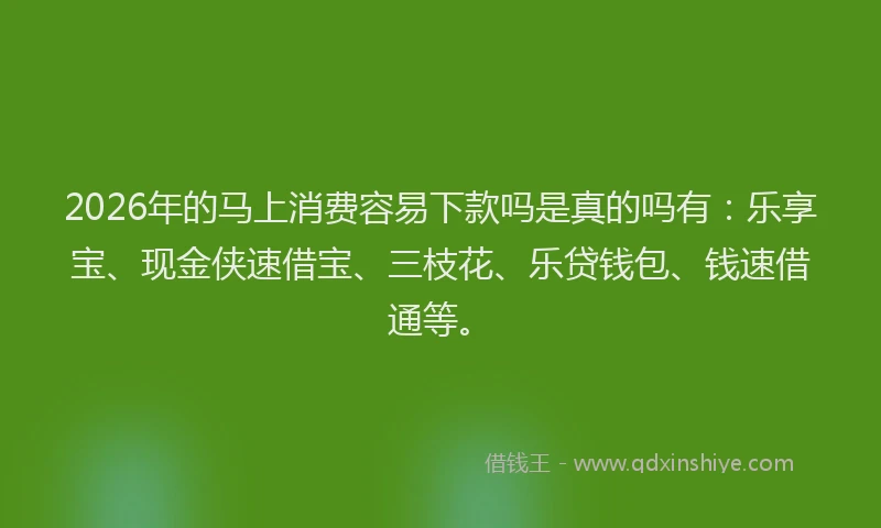 2026年的马上消费容易下款吗是真的吗有：乐享宝、现金侠速借宝、三枝花、乐贷钱包、钱速借通等。
