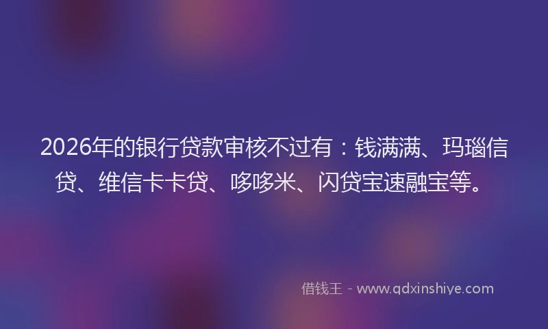 2026年的银行贷款审核不过有：钱满满、玛瑙信贷、维信卡卡贷、哆哆米、闪贷宝速融宝等。