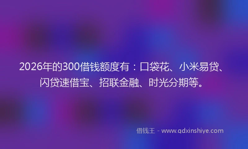 2026年的300借钱额度有：口袋花、小米易贷、闪贷速借宝、招联金融、时光分期等。
