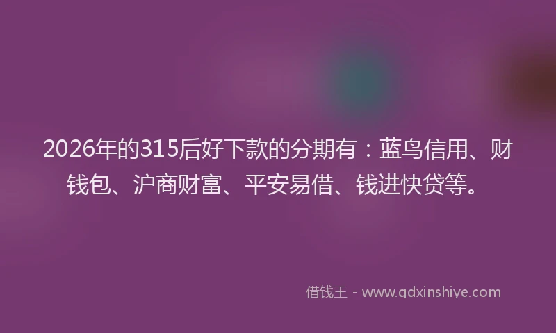2026年的315后好下款的分期有：蓝鸟信用、财钱包、沪商财富、平安易借、钱进快贷等。