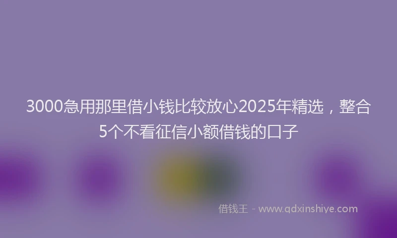3000急用那里借小钱比较放心2025年精选，整合5个不看征信小额借钱的口子