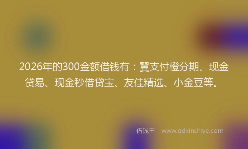 2026年的300金额借钱有：翼支付橙分期、现金贷易、现金秒借贷宝、友佳精选、小金豆等。