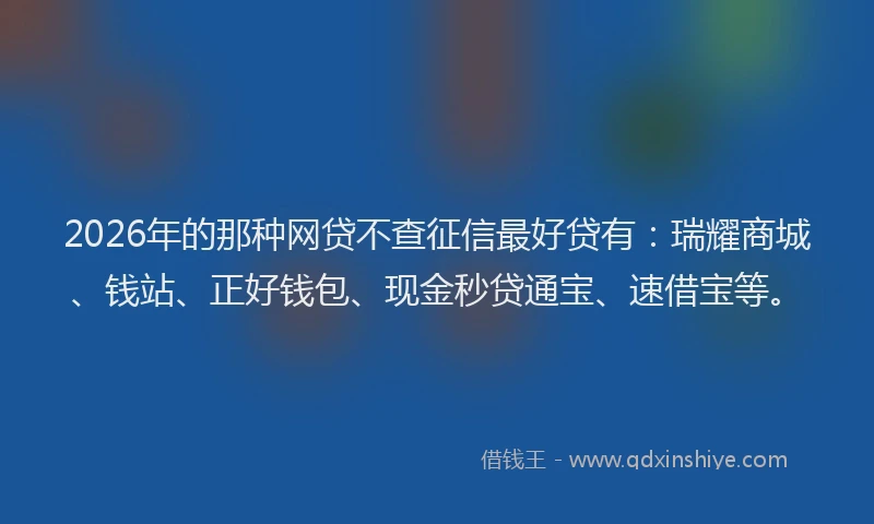 2026年的那种网贷不查征信最好贷有：瑞耀商城、钱站、正好钱包、现金秒贷通宝、速借宝等。