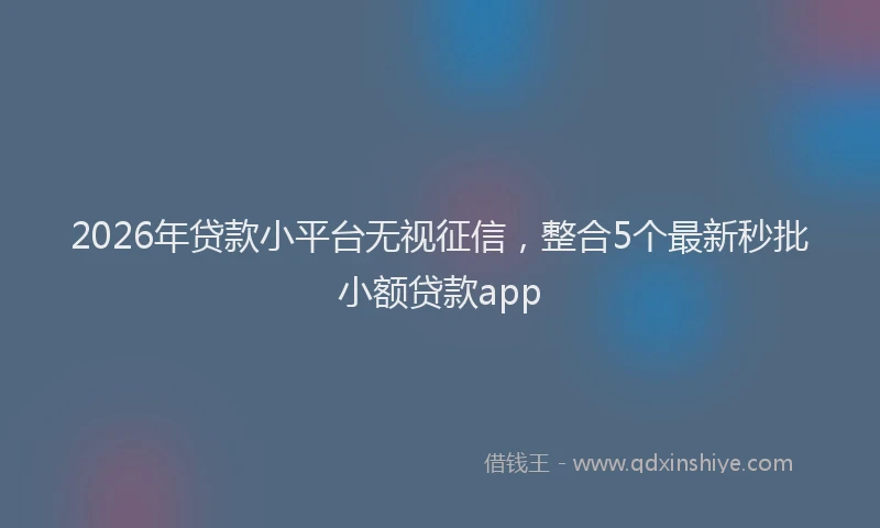2026年贷款小平台无视征信，整合5个最新秒批小额贷款app