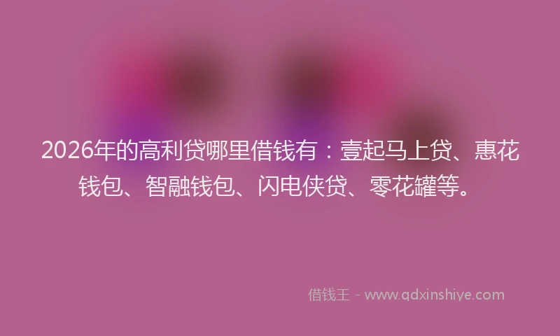 2026年的高利贷哪里借钱有：壹起马上贷、惠花钱包、智融钱包、闪电侠贷、零花罐等。