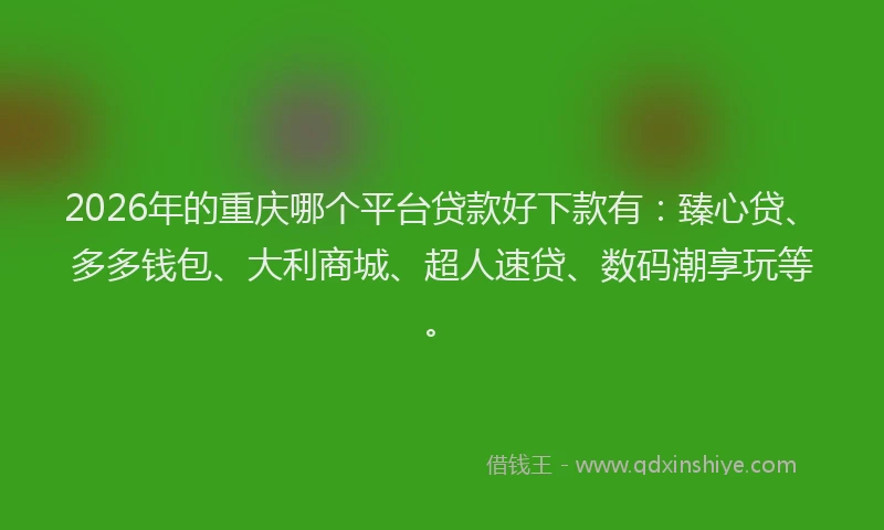 2026年的重庆哪个平台贷款好下款有：臻心贷、多多钱包、大利商城、超人速贷、数码潮享玩等。