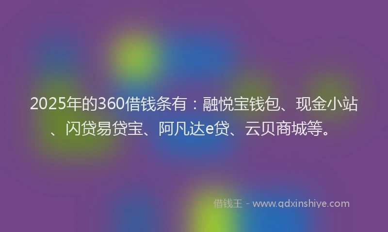 2025年的360借钱条有：融悦宝钱包、现金小站、闪贷易贷宝、阿凡达e贷、云贝商城等。