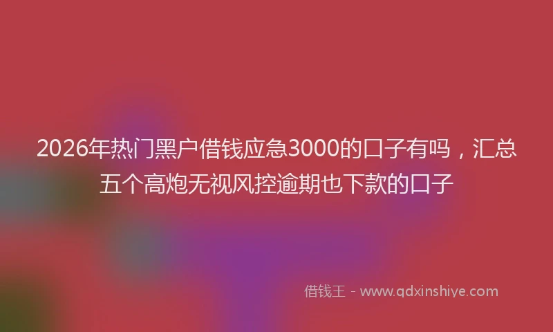 2026年热门黑户借钱应急3000的口子有吗，汇总五个高炮无视风控逾期也下款的口子