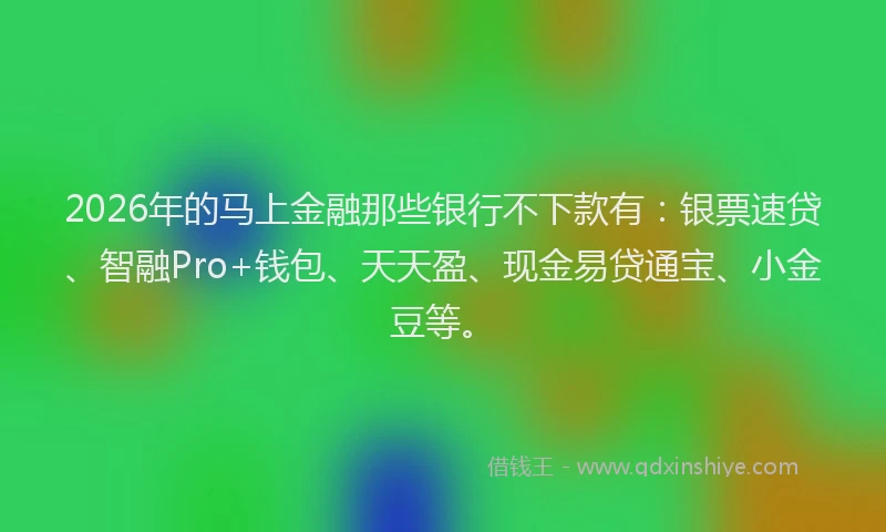 2026年的马上金融那些银行不下款有：银票速贷、智融Pro+钱包、天天盈、现金易贷通宝、小金豆等。