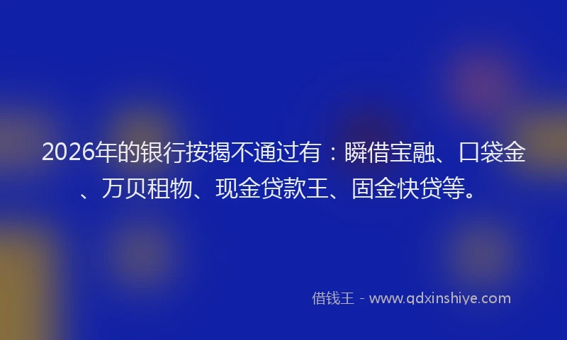 2026年的银行按揭不通过有：瞬借宝融、口袋金、万贝租物、现金贷款王、固金快贷等。