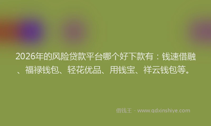 2026年的风险贷款平台哪个好下款有：钱速借融、福禄钱包、轻花优品、用钱宝、祥云钱包等。