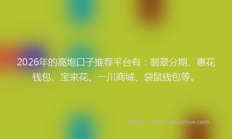 2026年的高炮口子推荐平台有：翡翠分期、惠花钱包、宝来花、一川商城、袋鼠钱包等。