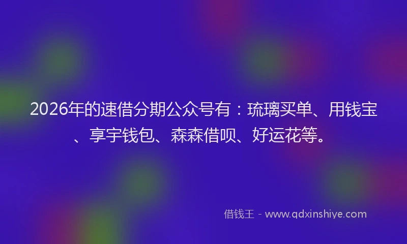 2026年的速借分期公众号有:琉璃买单、用钱宝、享宇钱包、森森借呗、好运花等。