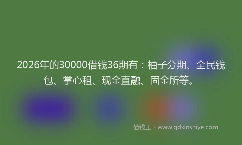 2026年的30000借钱36期有:柚子分期、全民钱包、掌心租、现金直融、固金所等。