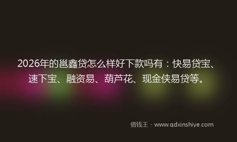 2026年的邕鑫贷怎么样好下款吗有：快易贷宝、速下宝、融资易、葫芦花、现金侠易贷等。