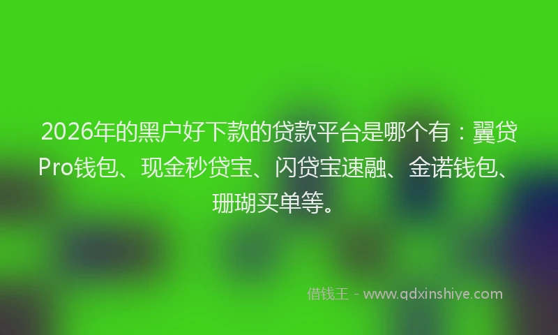 2026年的黑户好下款的贷款平台是哪个有：翼贷Pro钱包、现金秒贷宝、闪贷宝速融、金诺钱包、珊瑚买单等。