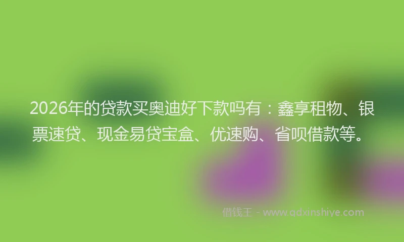 2026年的贷款买奥迪好下款吗有：鑫享租物、银票速贷、现金易贷宝盒、优速购、省呗借款等。