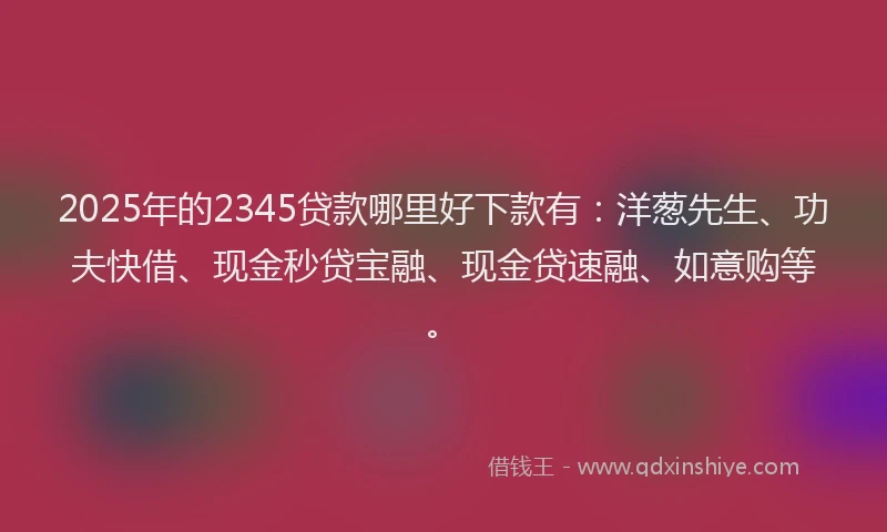 2025年的2345贷款哪里好下款有:洋葱先生、功夫快借、现金秒贷宝融、现金贷速融、如意购等。
