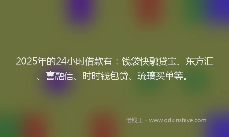2025年的24小时借款有：钱袋快融贷宝、东方汇、喜融信、时时钱包贷、琉璃买单等。