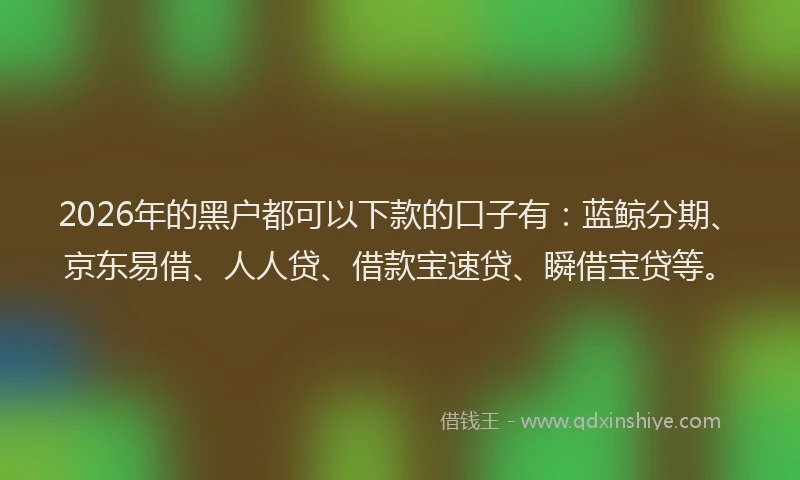 2026年的黑户都可以下款的口子有：蓝鲸分期、京东易借、人人贷、借款宝速贷、瞬借宝贷等。