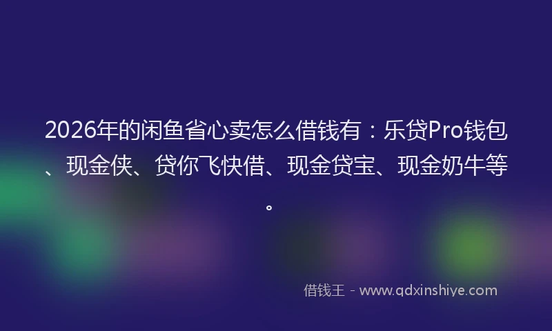 2026年的闲鱼省心卖怎么借钱有：乐贷Pro钱包、现金侠、贷你飞快借、现金贷宝、现金奶牛等。