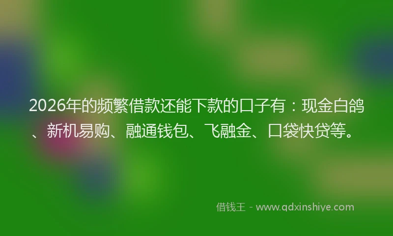 2026年的频繁借款还能下款的口子有：现金白鸽、新机易购、融通钱包、飞融金、口袋快贷等。