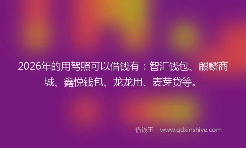2026年的用驾照可以借钱有：智汇钱包、麒麟商城、鑫悦钱包、龙龙用、麦芽贷等。
