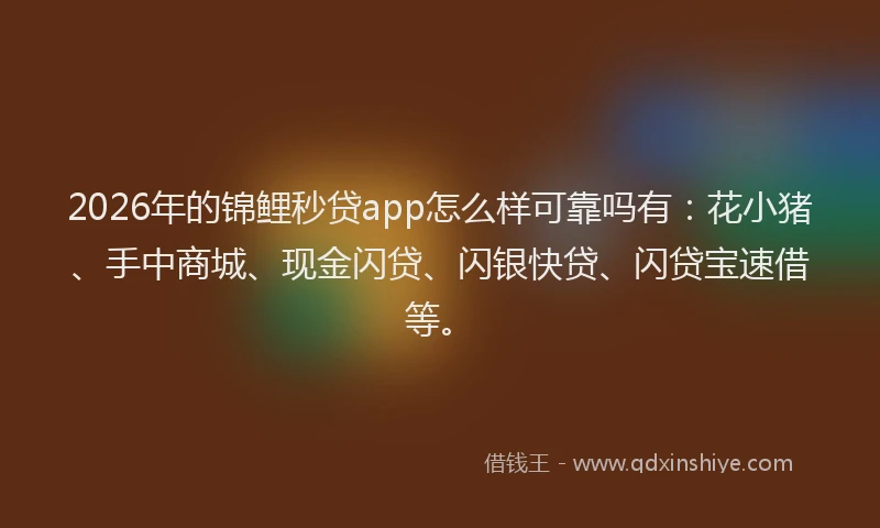 2026年的锦鲤秒贷app怎么样可靠吗有：花小猪、手中商城、现金闪贷、闪银快贷、闪贷宝速借等。