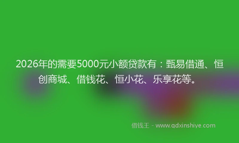 2026年的需要5000元小额贷款有：甄易借通、恒创商城、借钱花、恒小花、乐享花等。