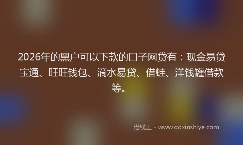 2026年的黑户可以下款的口子网贷有：现金易贷宝通、旺旺钱包、滴水易贷、借蛙、洋钱罐借款等。