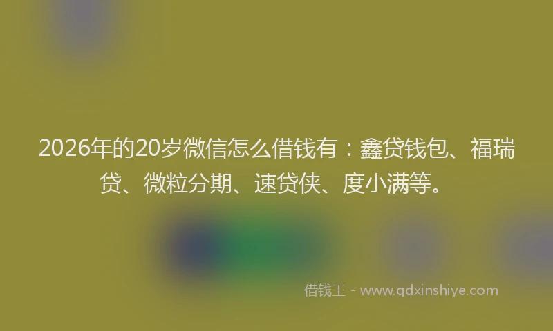 2026年的20岁微信怎么借钱有：鑫贷钱包、福瑞贷、微粒分期、速贷侠、度小满等。