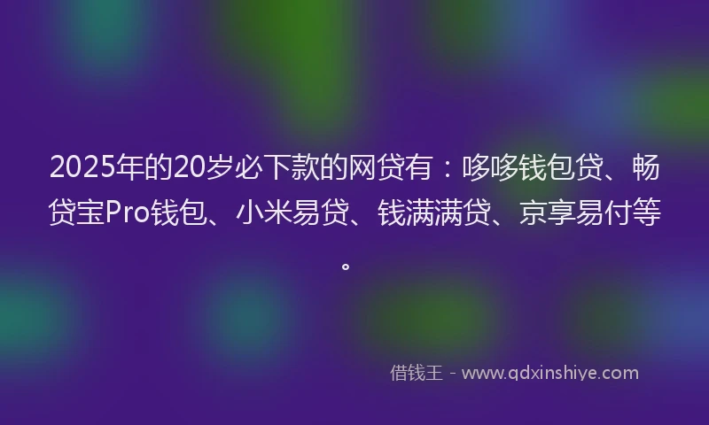 2025年的20岁必下款的网贷有：哆哆钱包贷、畅贷宝Pro钱包、小米易贷、钱满满贷、京享易付等。