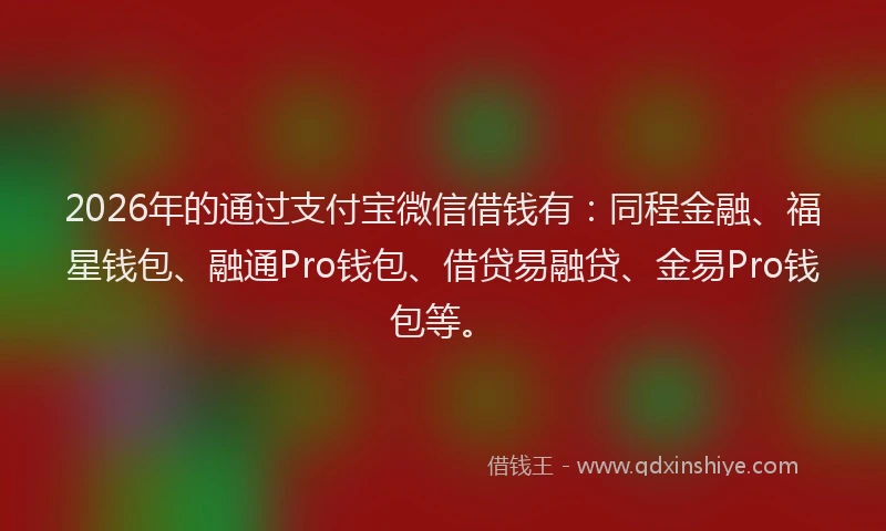 2026年的通过支付宝微信借钱有：同程金融、福星钱包、融通Pro钱包、借贷易融贷、金易Pro钱包等。