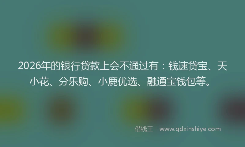 2026年的银行贷款上会不通过有：钱速贷宝、天小花、分乐购、小鹿优选、融通宝钱包等。