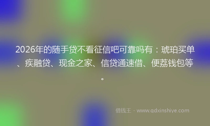 2026年的随手贷不看征信吧可靠吗有：琥珀买单、疾融贷、现金之家、信贷通速借、便荔钱包等。
