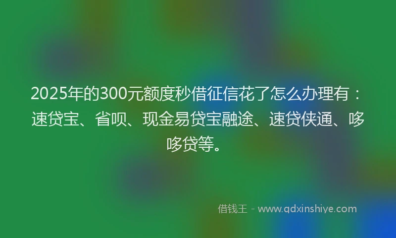 2025年的300元额度秒借征信花了怎么办理有：速贷宝、省呗、现金易贷宝融途、速贷侠通、哆哆贷等。